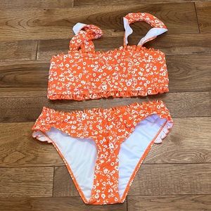 Pink Lily Orange Floral Ruffle Two Piece Bikini Swim Suit